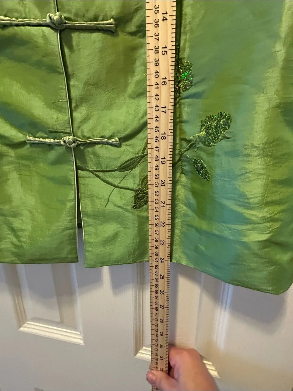 Laogudai Embroidered Green Silk Mandarin Collar Jacket- fits more like a medium